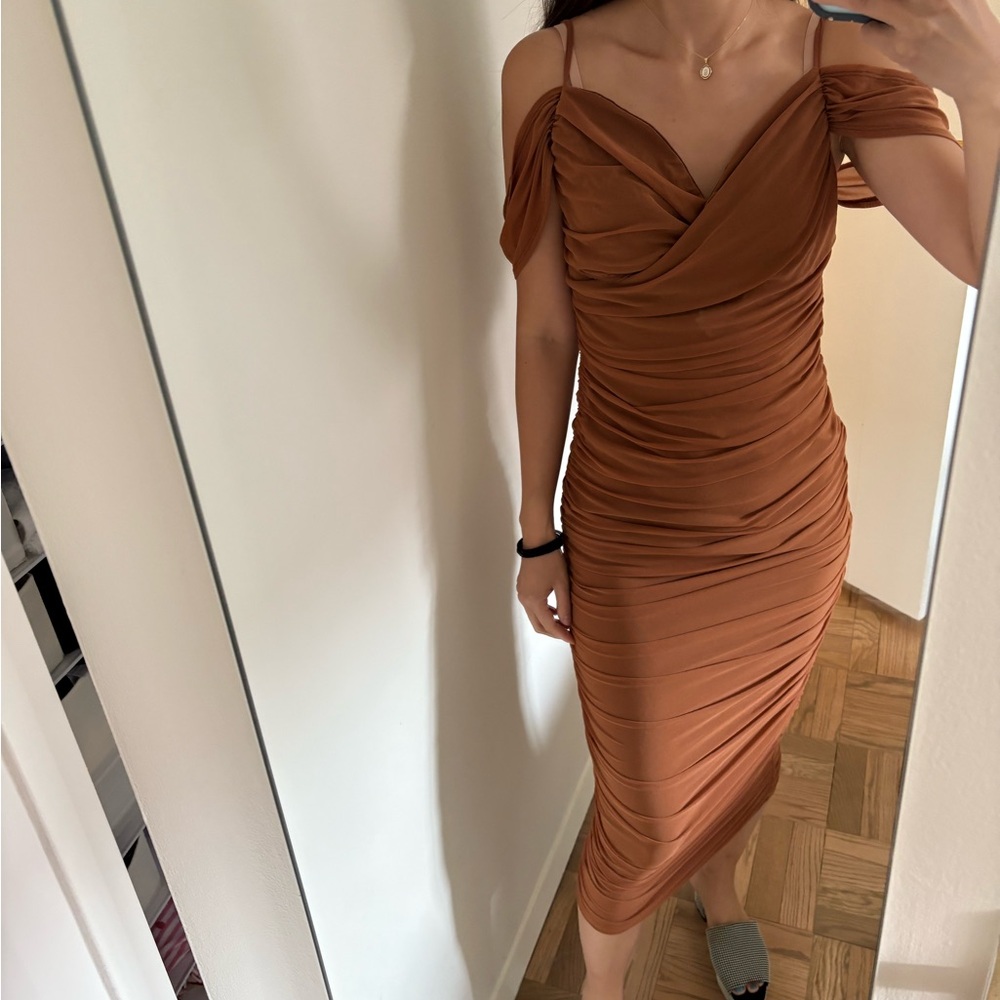Elegant Brown Off-Shoulder Dress